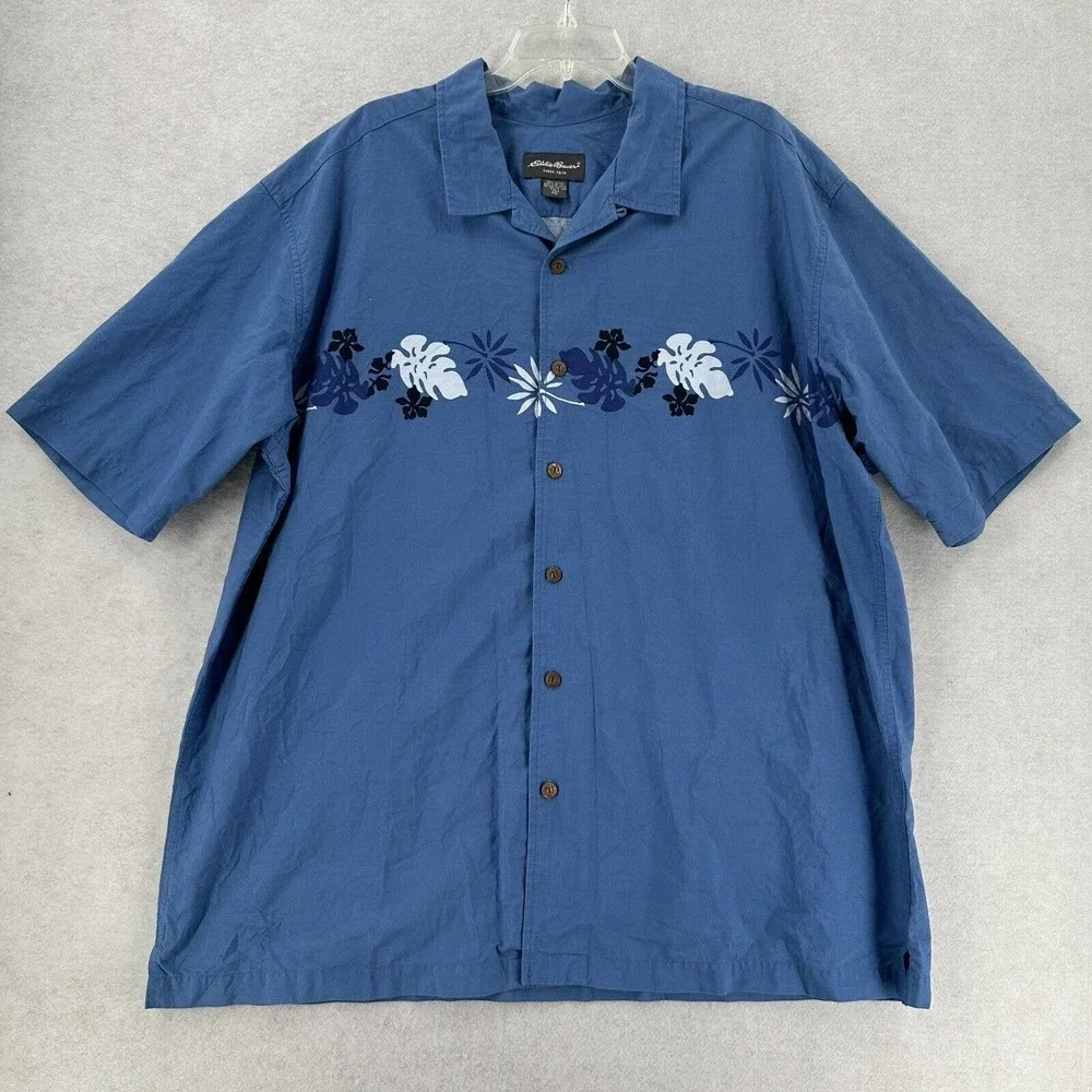 Eddie Bauer Hawaiian Shirt 100% Cotton Short Sleeve Button Up Casual Mens XXL - Picture 1 of 7